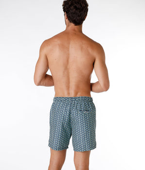 Blaue Badeshorts mit geometrischem Muster