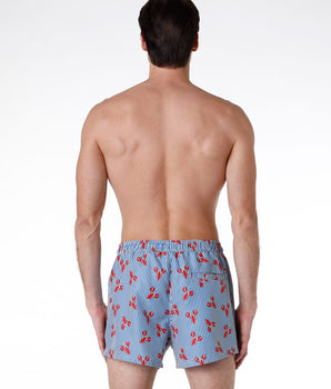 Blau gestreifte Badeshorts mit Hummer-Print