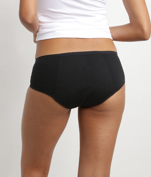 Culotte menstrual de algodón orgánico y encaje Negro Flujo abundante Dim Protect