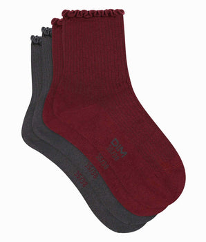 Lot de 2 paires de chaussettes femme à volants Rouge Dim Modal