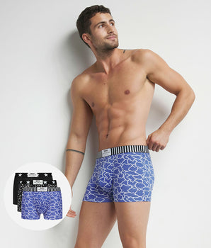 Pack de 3 boxers negros con adornos de nubes, azul y negro Dim Vibes