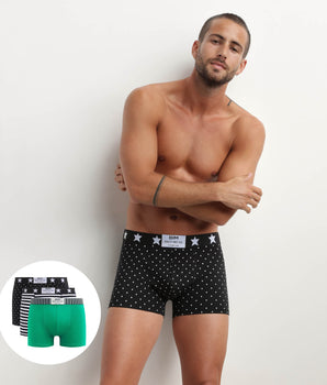 Lot de 3 boxers homme coton stretch à imprimés pois rayures Dim Vibes