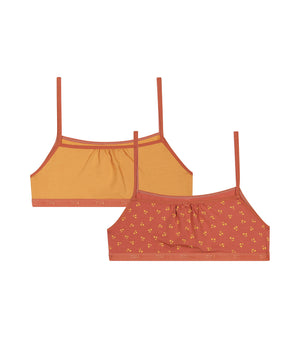 Pack de 2 bralettes de niña de algodón con estampado de cerezas Amarillo Les Pockets