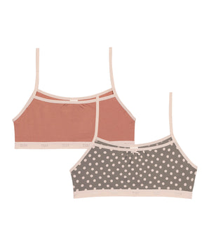 Pack de 2 bralettes de niña de algodón elástico con estampado de lunares Les Pocket