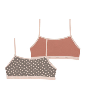 Pack de 2 bralettes de niña de algodón elástico con estampado de lunares Les Pocket