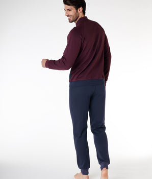 Men’s sweatshirt with long sleeves in 100% cotton, burgundy and blue