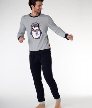 Men’s long pyjamas in heather grey cotton jersey