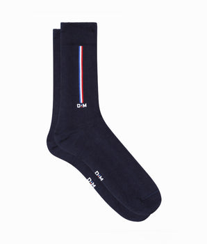 Marineblaue Herrensocken aus Baumwolle mit französischem Flaggenmuster – Made in France