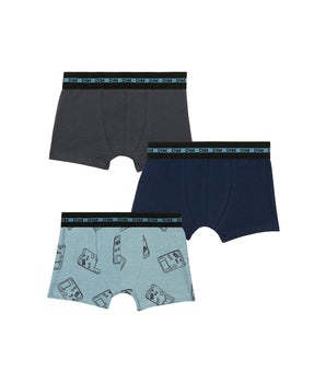 3er-Pack blaue/graue Jungenboxershorts aus Stretch-Baumwolle mit Gameboy-Motiv - EcoDIM