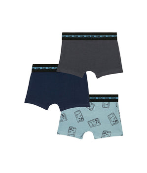 3er-Pack blaue/graue Jungenboxershorts aus Stretch-Baumwolle mit Gameboy-Motiv - EcoDIM