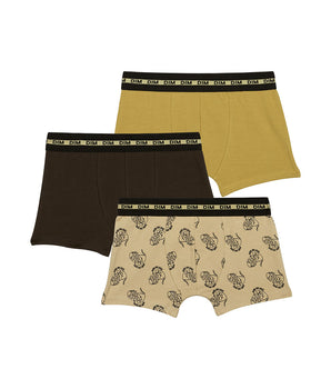 Fashion Cotton Stretch Pack of 3 Khaki Mustard boys' boxers with lion motif