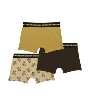 Lot de 3 boxers garçons motif lion Kaki Moutarde Fashion Coton Stretch