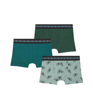 3er-Pack blaue/grüne Jungenboxershorts aus Stretch-Baumwolle mit Sneaker-Motiv - Pockets