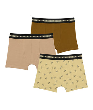 Lot de 3 boxers garçon à motif fun Marron Olive Dim Coton Stretch