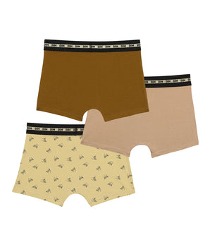 3er-Pack Jungen-Boxershorts mit lustigem Muster aus olivbrauner Dim-Stretch-Baumwolle