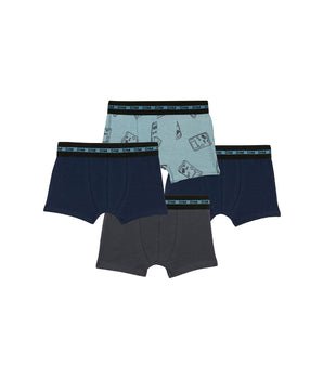 4er-Pack blaue/graue Jungenboxershorts aus Stretch-Baumwolle mit Gameboy-Motiv - EcoDIM