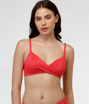 Microfibre Plain Lurex underwired bra, coral