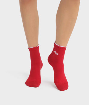 Calcetines de mujer fabricados en Francia en algodón Rojo con volantes Madame Dim