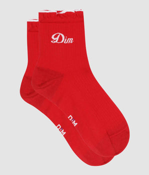 Women's socks made in France in Red cotton with ruffles Madame Dim