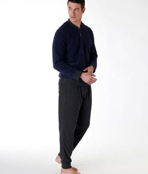 Men's long loungewear in warm blue velvet