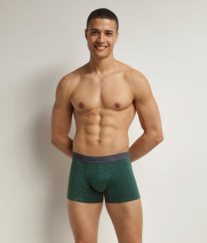 Men's stretch cotton boxer shorts Green with polka dots Dim Fancy