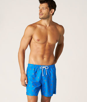 Short de bain bleu royal motif perroquets