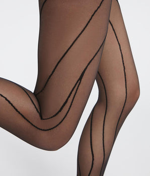 Schwarze transparente Strumpfhose mit Linien-Muster - DIM Style