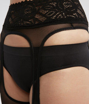 Schwarze transparente Strumpfhose mit Strapsgürtel-Effekt - DIM Sexy