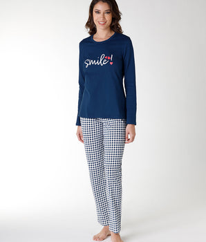 Pijama largo azul de punto para mujer