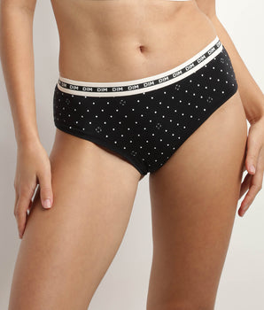 Women's Black modal cotton shorty with polka dot pattern and Dim Icon Essentiel logo