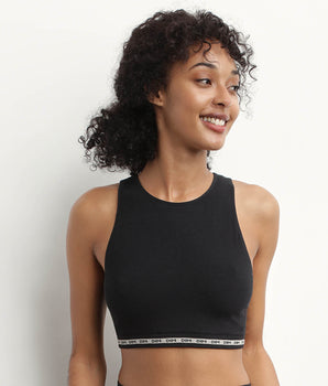 Crop top de algodón modal polyamide de canalé sin costuras Negro Dim Icons Seamless