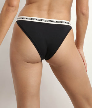 Tanga de algodón modal negro con cinturilla beis Dim Icon Essentiel