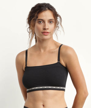 Schwarzer Bandeau-BH aus gerippter Mikrofaser - Icons Seamless