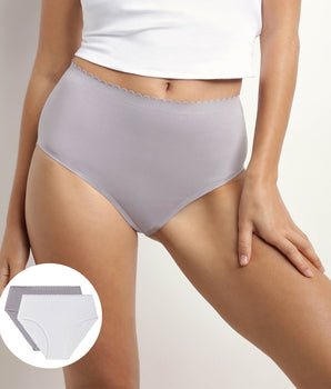 Pack de 2 braguitas altas de algodón elástico Blanco y Gris Body Touch Easy