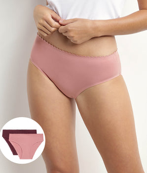 Pack de 2 braguitas de mujer de algodón elástico Rosa y Burdeos Body Touch Easy