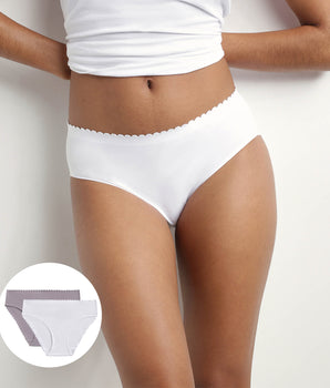 Pack de 2 braguitas de mujer de algodón elástico Blanco y Gris Body Touch Easy