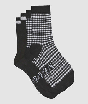 Pack de 2 pares de calcetines de mujer con estampado vichy Negro Dim Coton Style