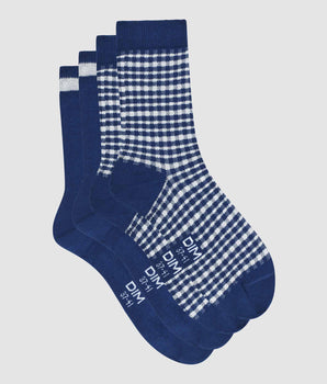 2er-Pack königsblaue Damensocken aus Baumwolle mit Vichy-Muster - Cotton Style