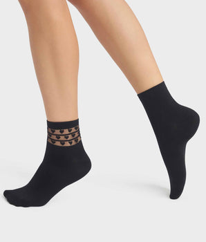 Pack of 2 pairs of microfibre women's socks in black with hearts Dim Skin