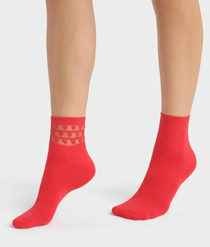 Pack de 2 pares de calcetines de mujer de microfibra rojos con corazones Dim Skin