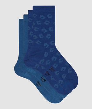 Pack de 2 pares de calcetines de mujer de viscosa con estampado floral Azul Añil Dim Bambou