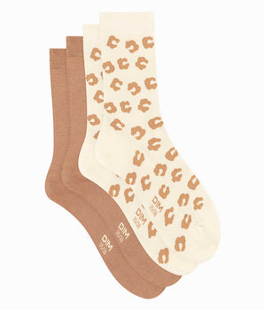 Pack de 2 pares de calcetines de mujer crema estampado y terracota Dim Bambú