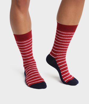 Men's socks made in France in red colourwith a striped pattern Monsieur Dim