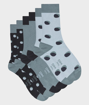 Lot de 3 paires de chaussettes homme à pois Bleu Fougère Coton Style