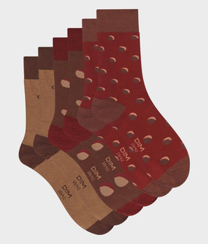 Lot de 3 paires de chaussettes homme à pois Rouge Acajou Coton Style