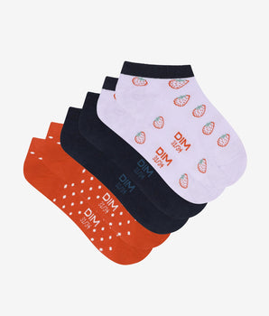 Pack de 3 pares de calcetines infantiles bajos con estampado de fresas Coton Style