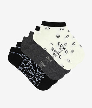 Pack de 3 pares de calcetines infantiles bajos estampados Negro y Crema Coton Style