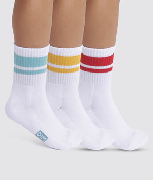 3er-Pack Kindersocken aus Baumwolle türkis/mohnrot/gelb - DIM Sport