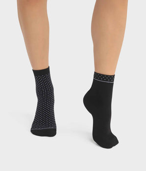 Pack de 2 pares de calcetines de mujer de algodón orgánico con lunares Negro Dim Good