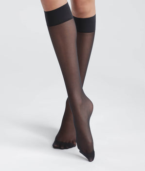 Pack of 2 pairs of black semi-opaque knee-highs made from recycled yarns Dim Good